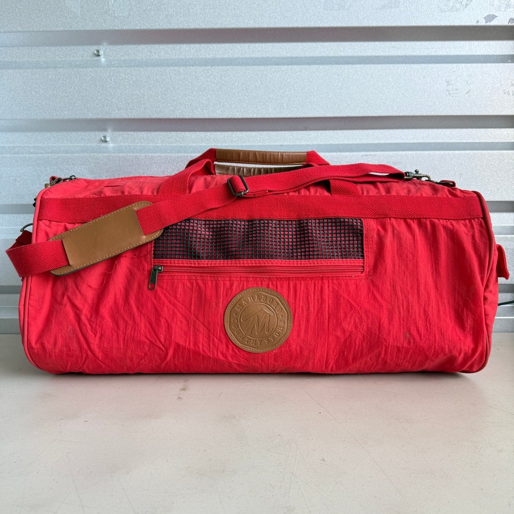 Vintage Marlboro Country Store Red Duffel Bag 90s Nylon Travel Gym Bag grunge